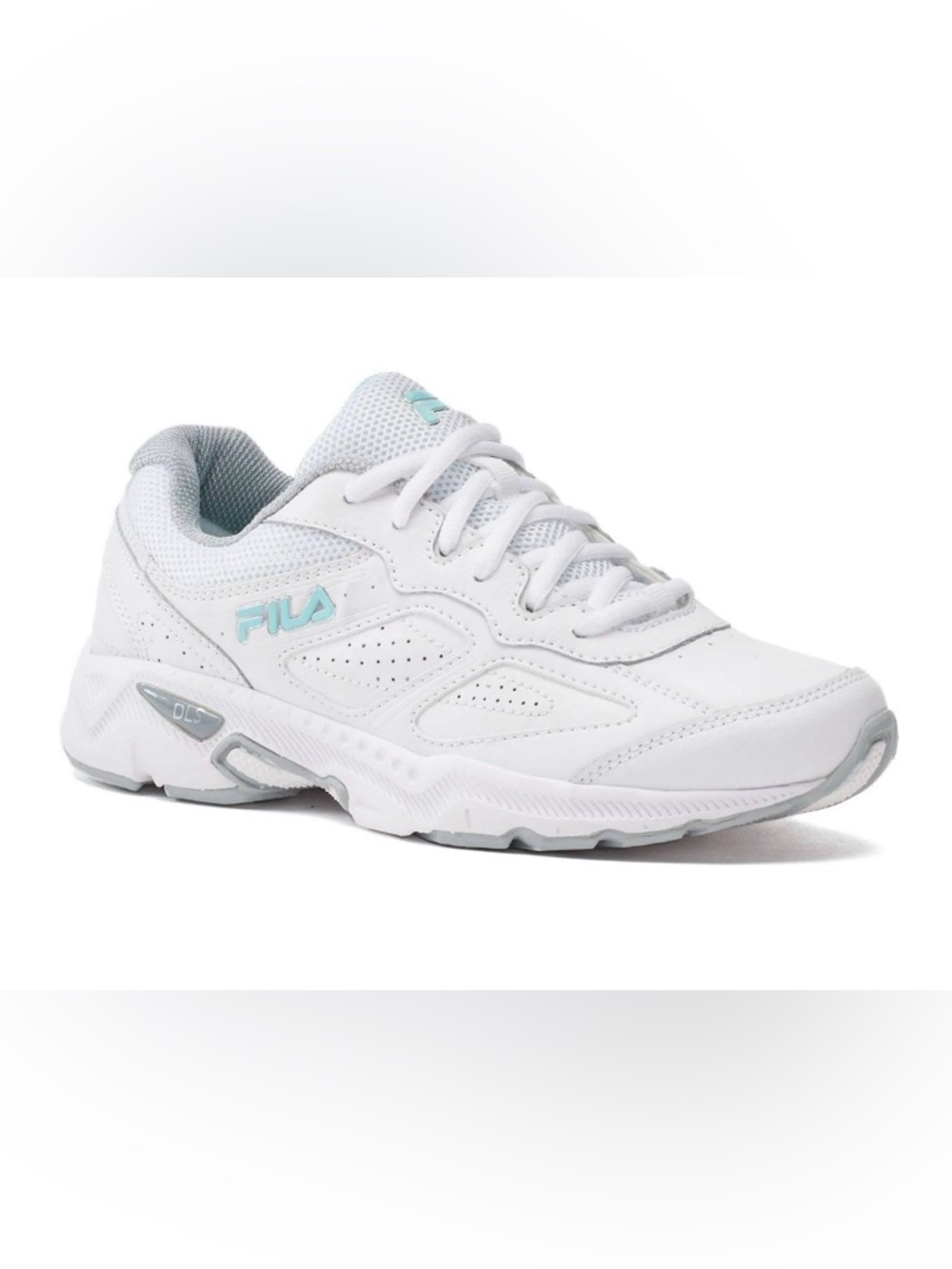 FILA Women’s Memory Foam “Glimpse” Sneakers in White/Turquoise Sz 10